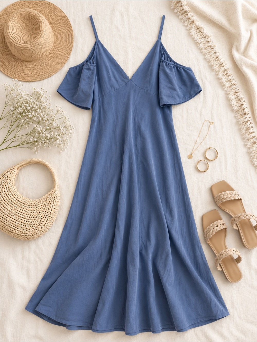 Zara Dusty Blue Off Shoulder Flutter Sleeve Maxi Dress Small - Picture 5 of 5